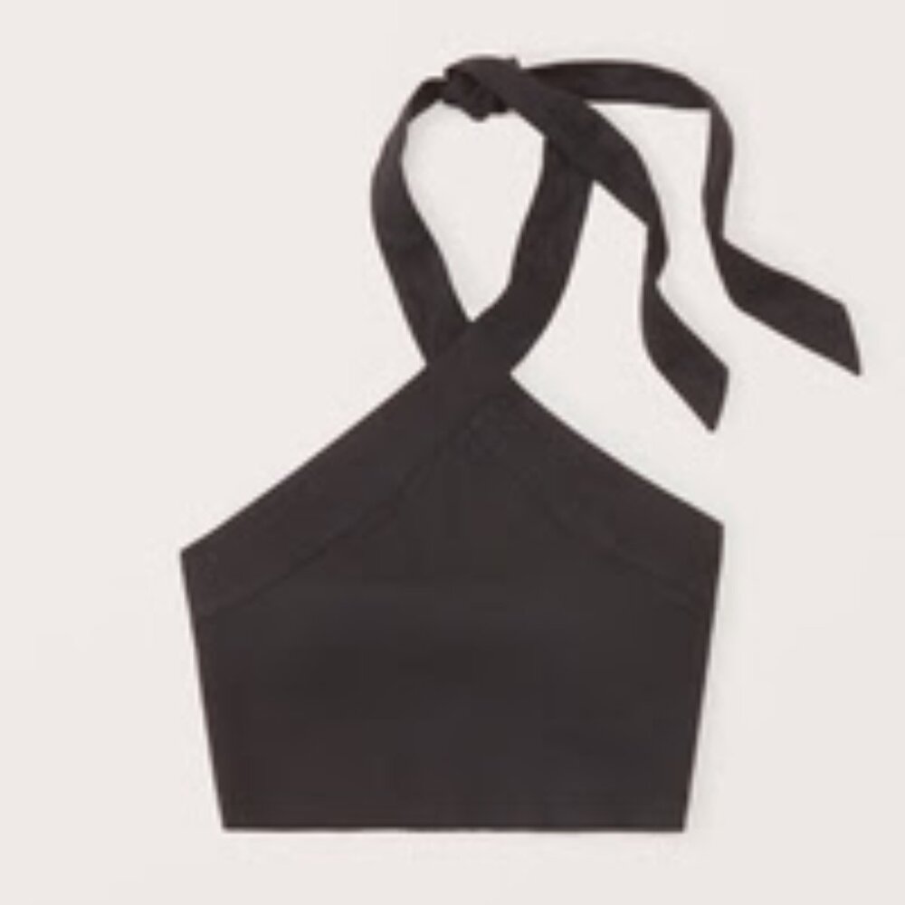 Abercrombie -  Cropped Linen-Blend Halter Top